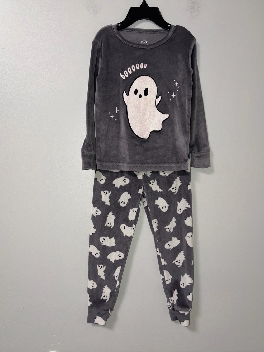 Trick or Treat Sleep Gray White Soft Fleece Ghosts Pajamas Halloween 3T Girls
